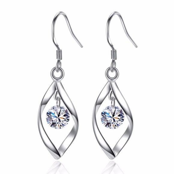 925 Sterling Silver Diamond Waterdrop Earrings B - Picture 3 of 3